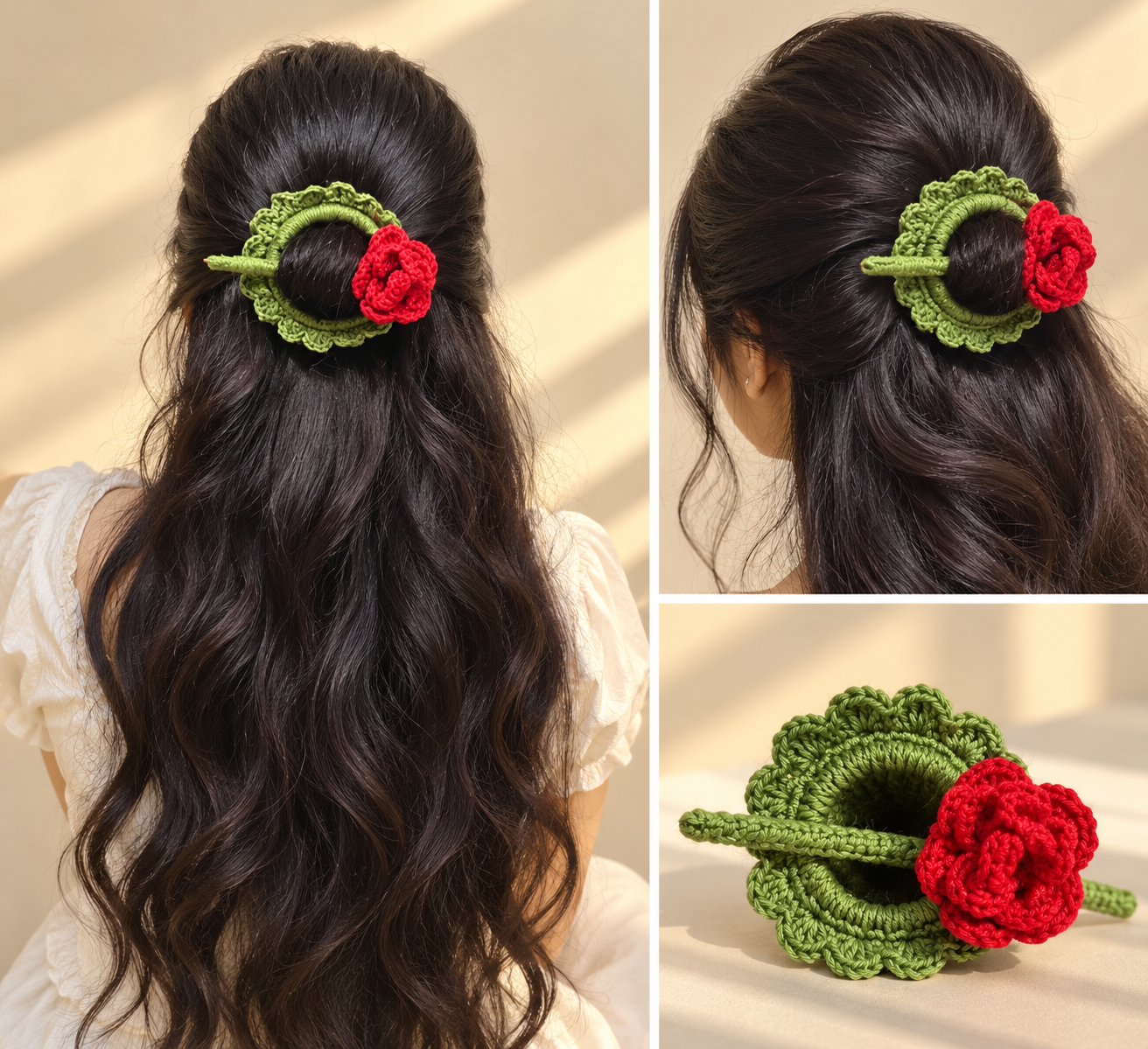 Crochet Rose Hair Tie