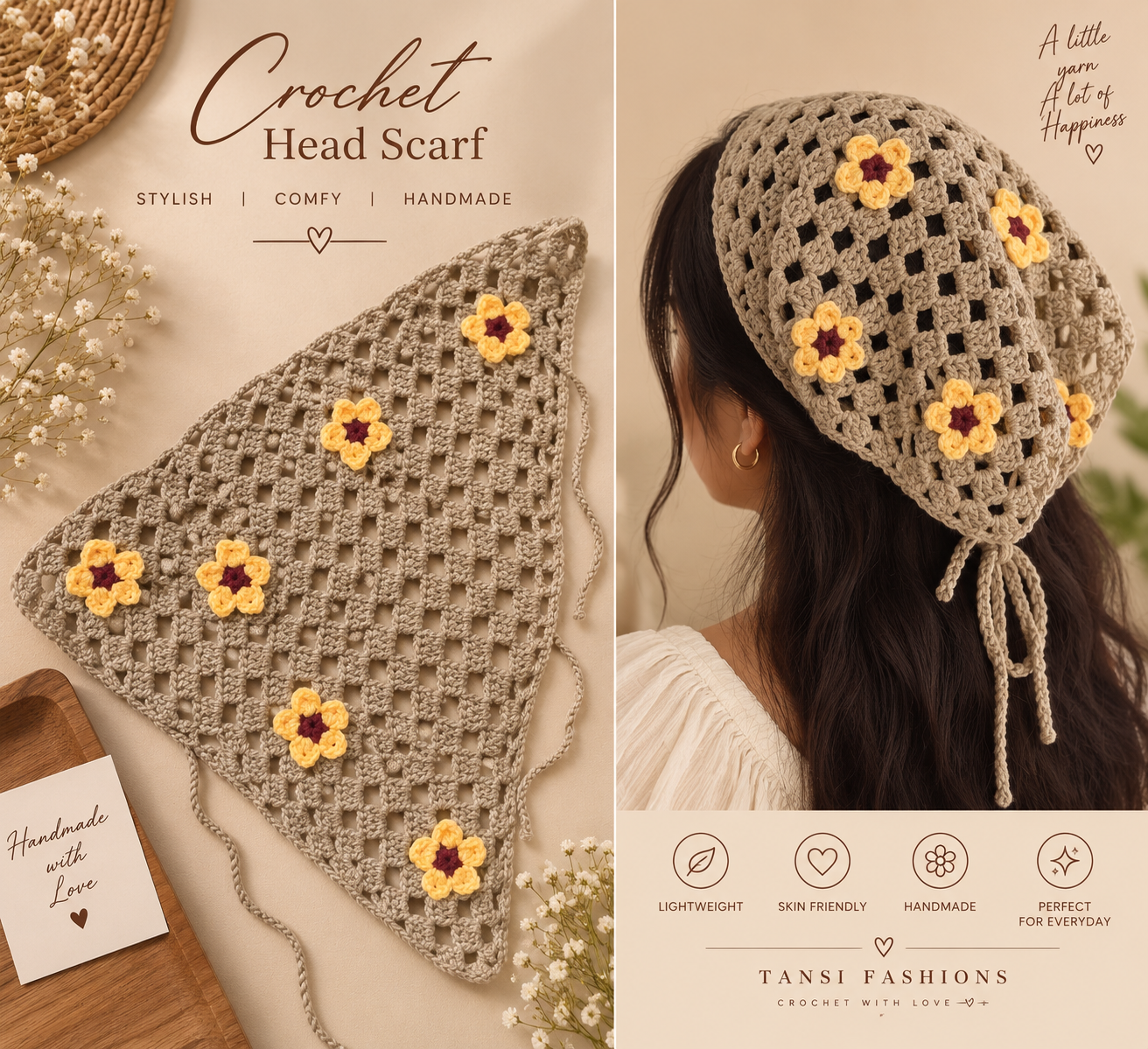 Sunny Bloom Crochet Head Scarf