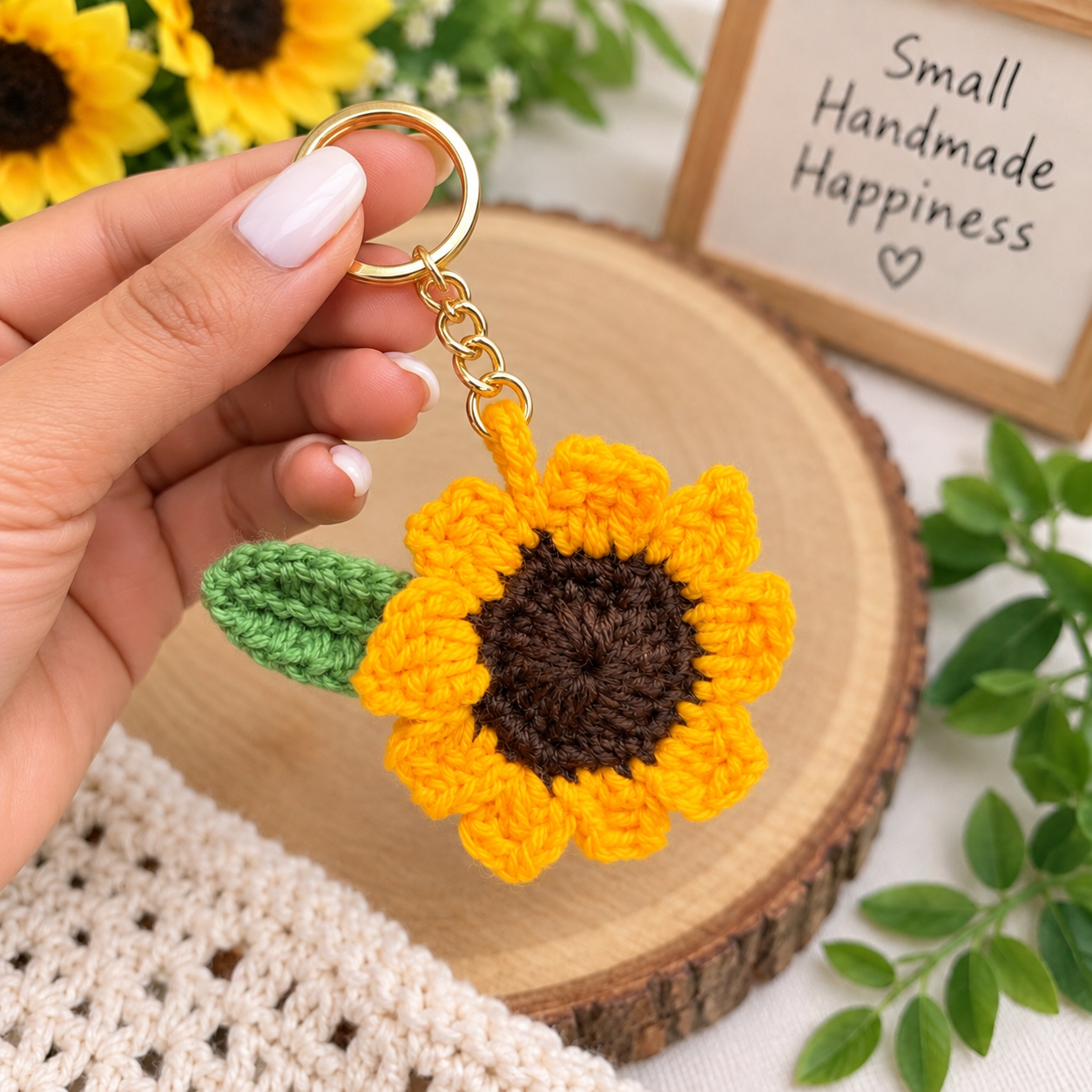 Crochet Sunflower Keychain