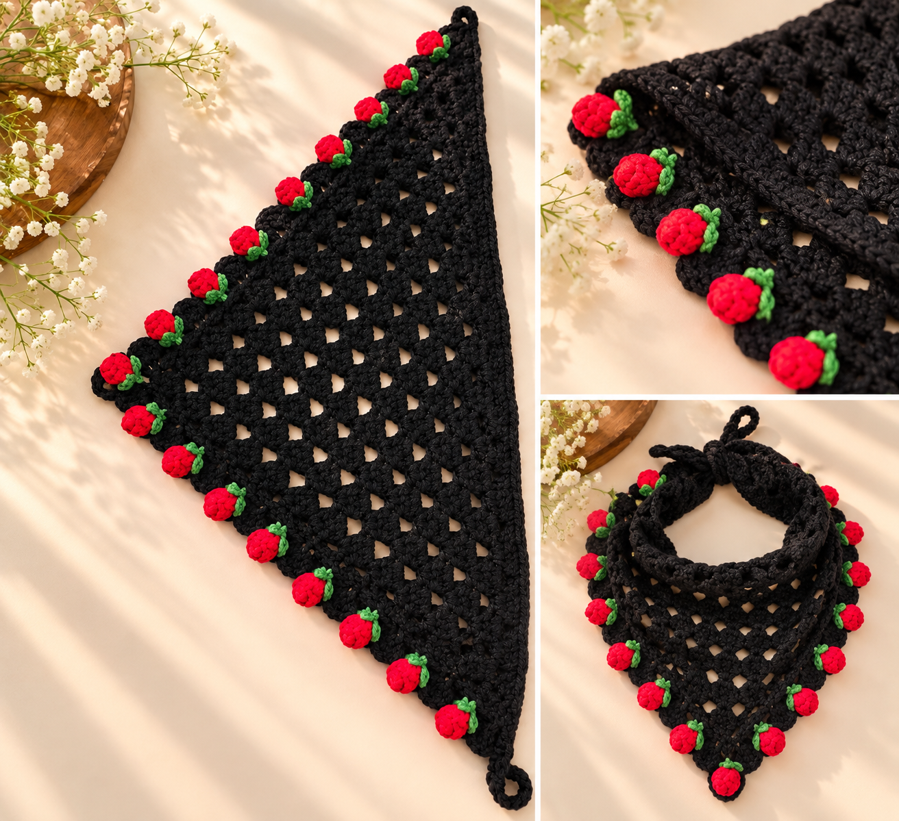 Black Rose Bloom Crochet Hair Scarf photo 1 of 3