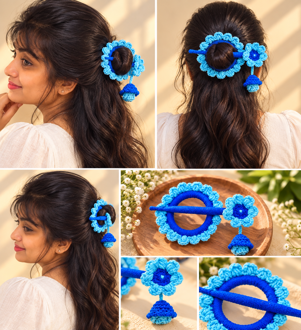 Azure Bloom Crochet Hair Stick photo 2 of 3